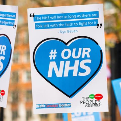 NHS placard at London demonstration